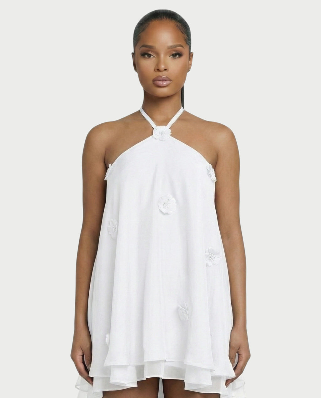 EMELIYA 3D Flower Halter Mini dress