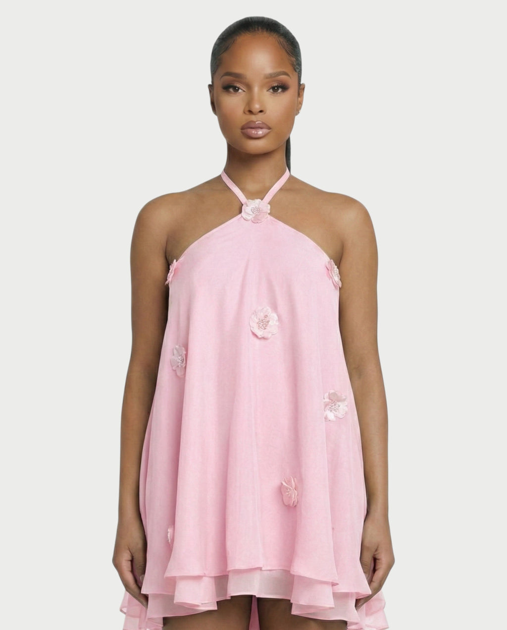 EMELIYA 3D Flower Halter Mini dress