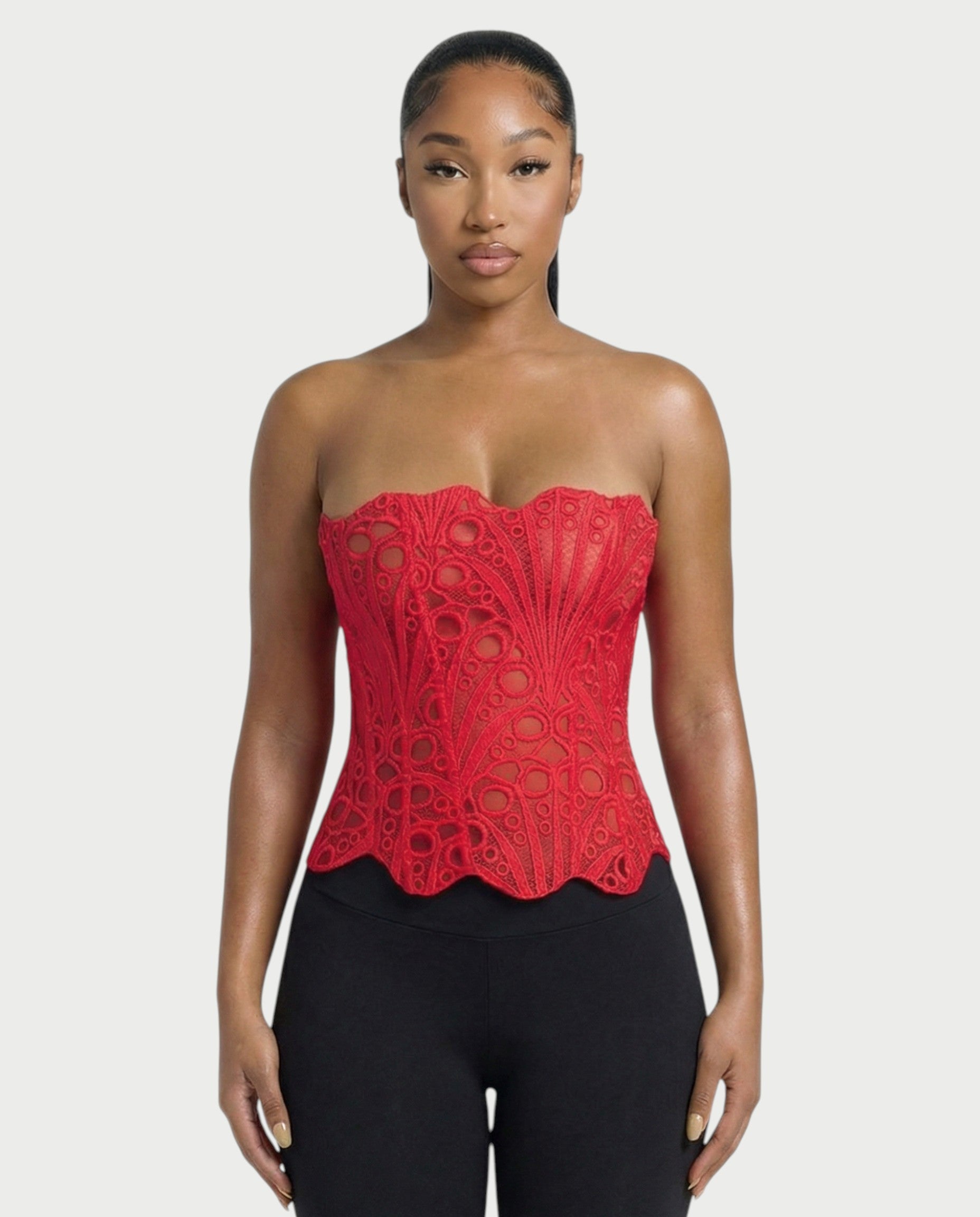 EBONY Guipure Lace Strapless Corset Top