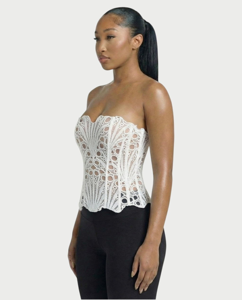 EBONY Guipure Lace Strapless Corset Top