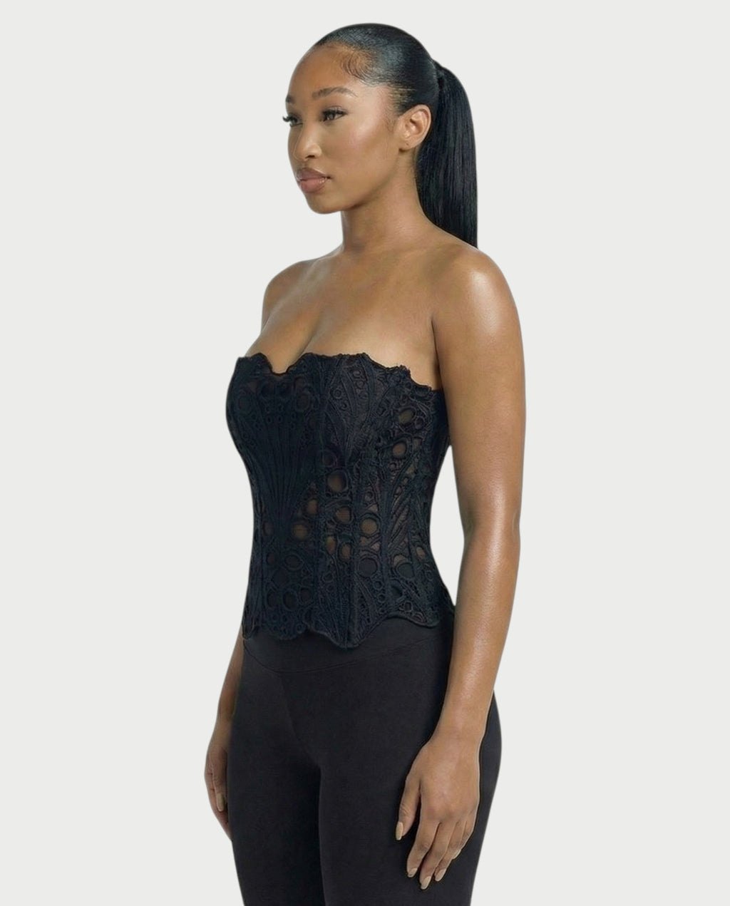 EBONY Guipure Lace Strapless Corset Top