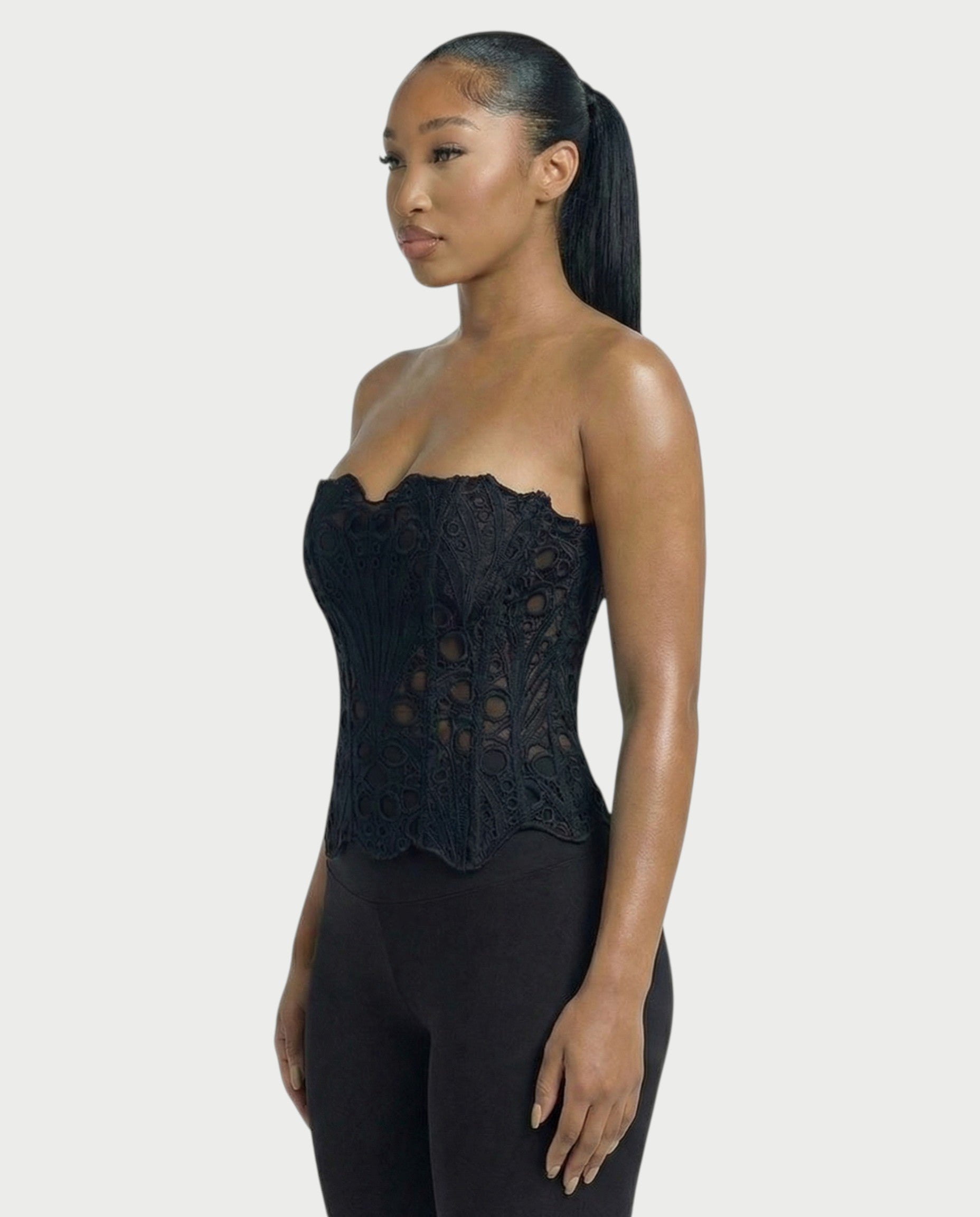 EBONY Guipure Lace Strapless Corset Top