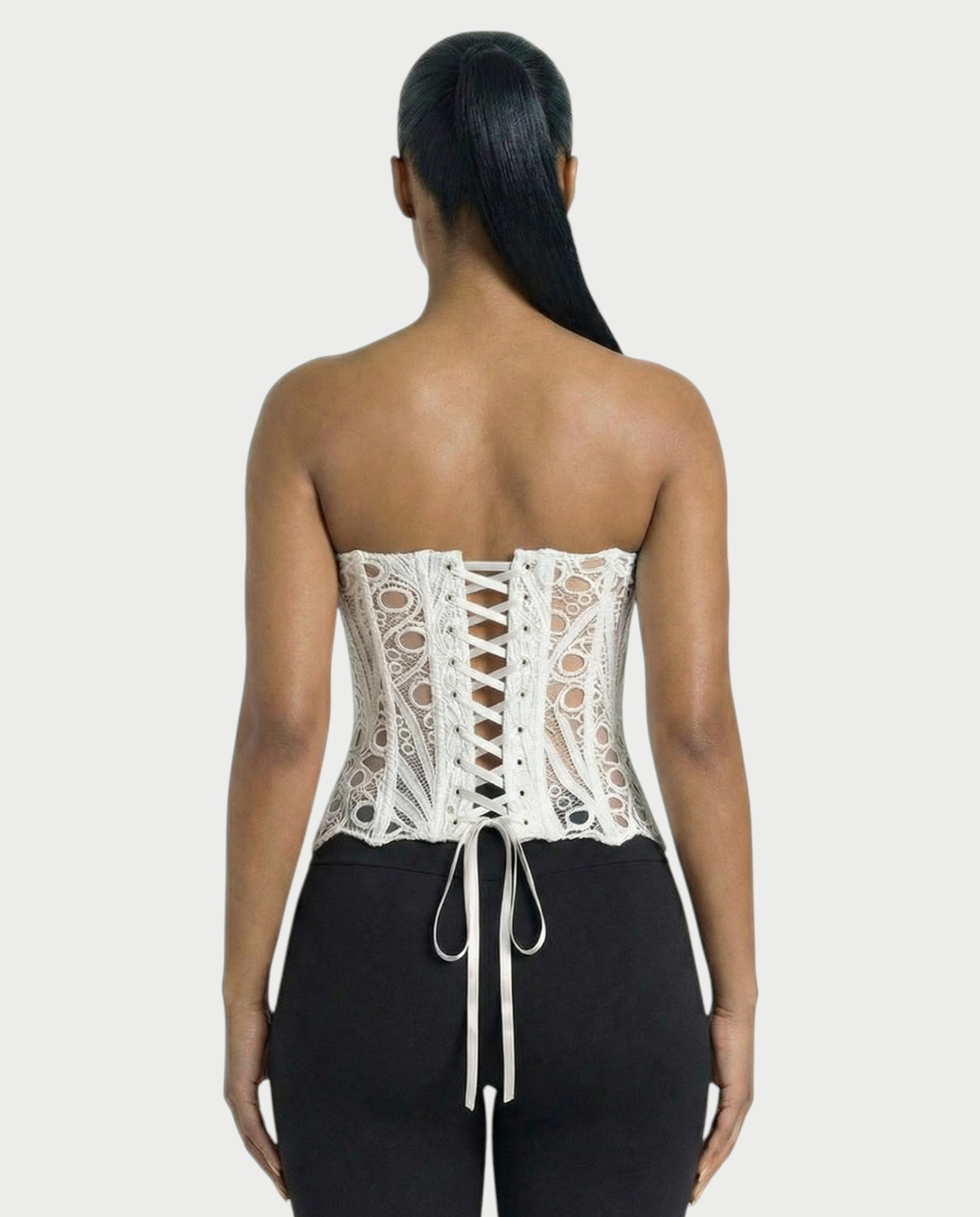 EBONY Guipure Lace Strapless Corset Top