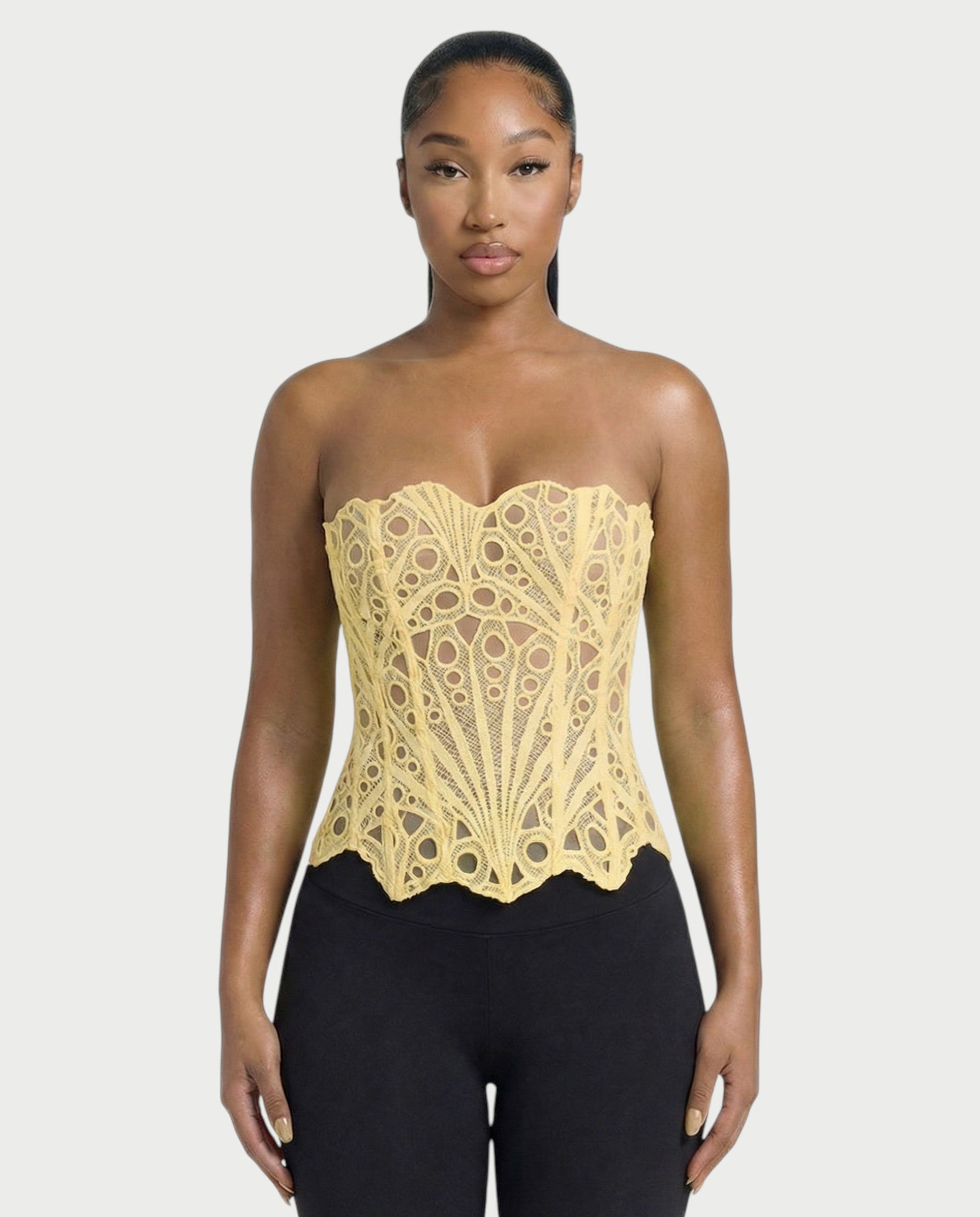 EBONY Guipure Lace Strapless Corset Top
