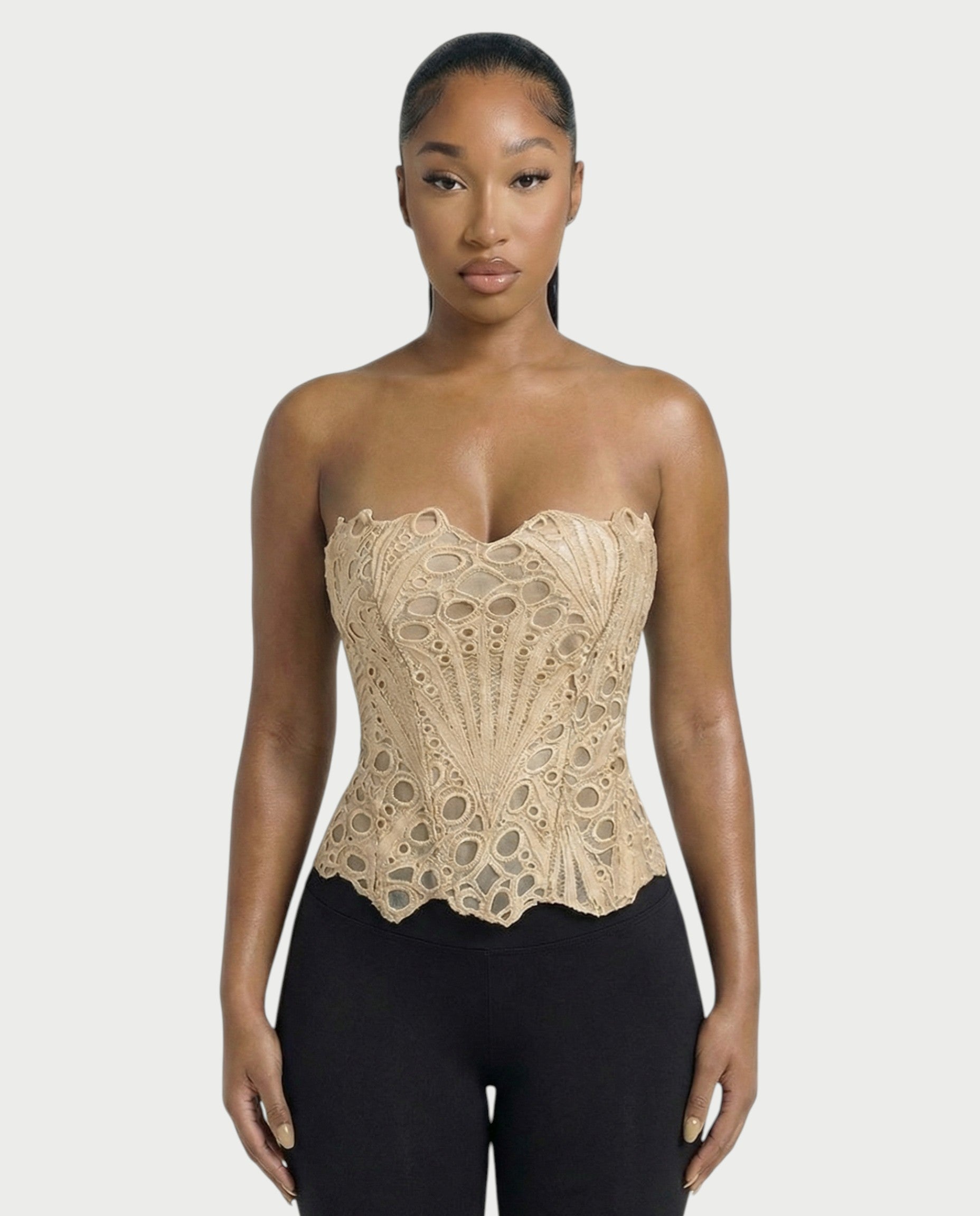 EBONY Guipure Lace Strapless Corset Top