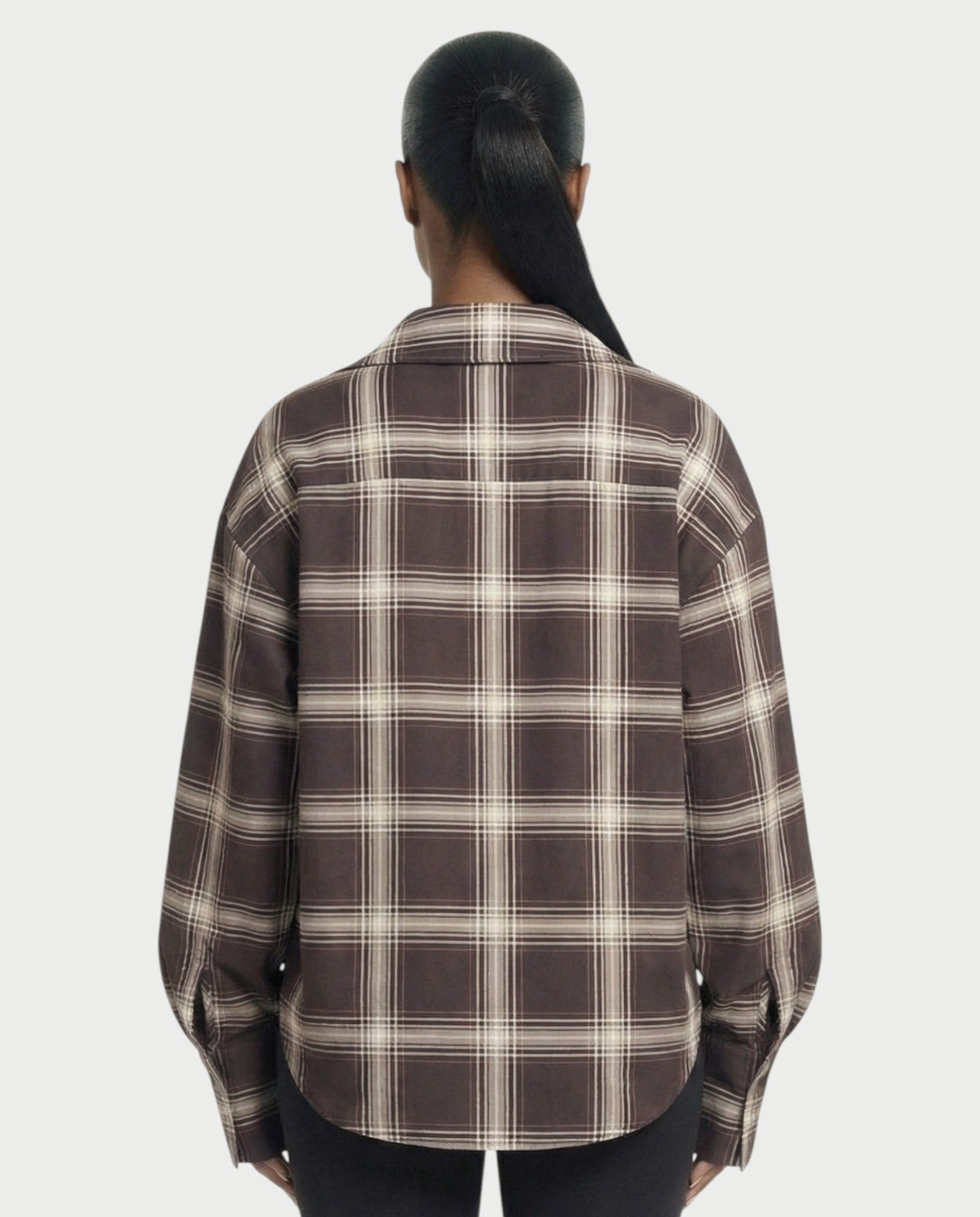 GENNA Oversized High Slit Hem Plaid Top