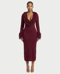LIRRA Deep-Plunge Fringe Trim Midi Dress