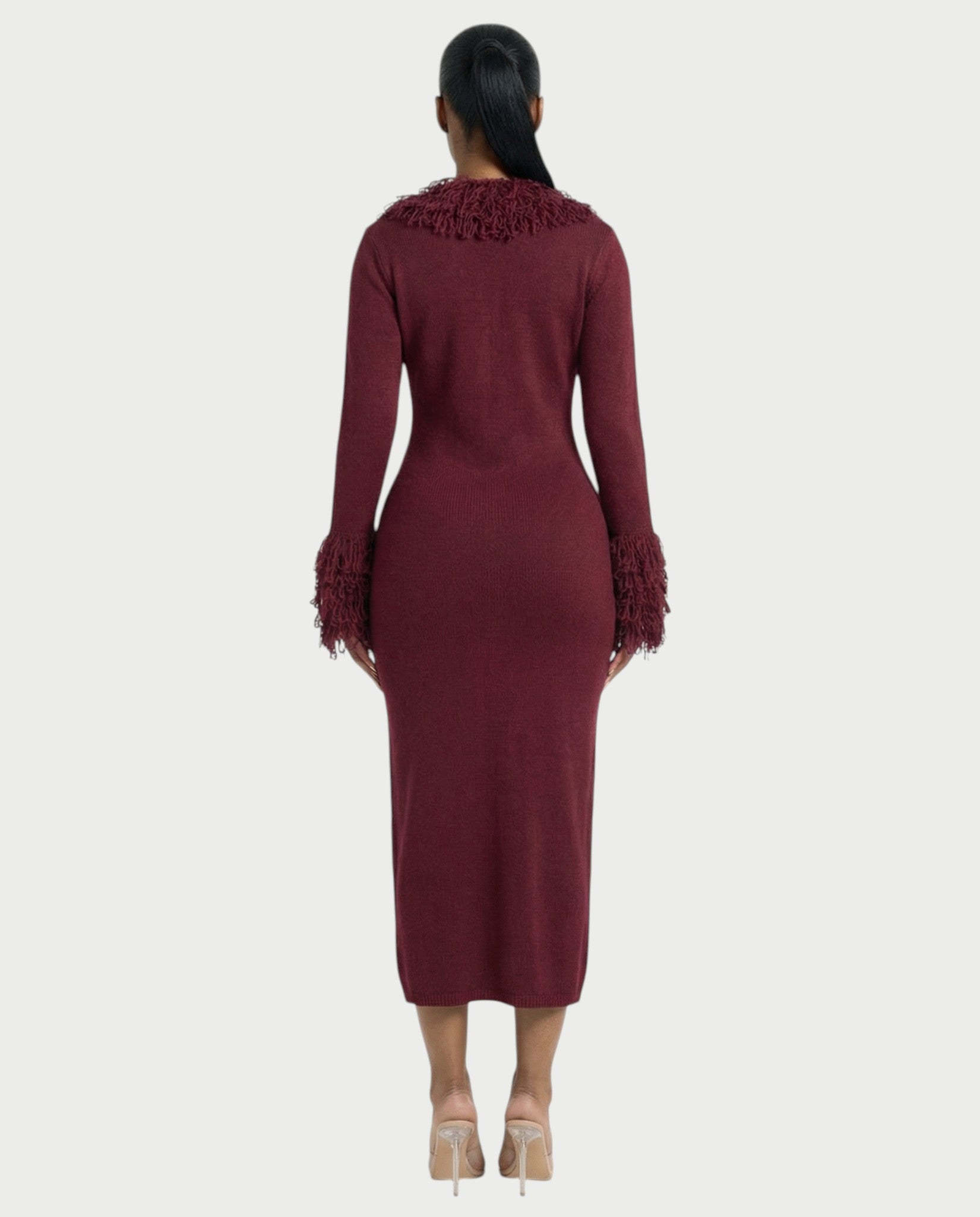 LIRRA Deep-Plunge Fringe Trim Midi Dress