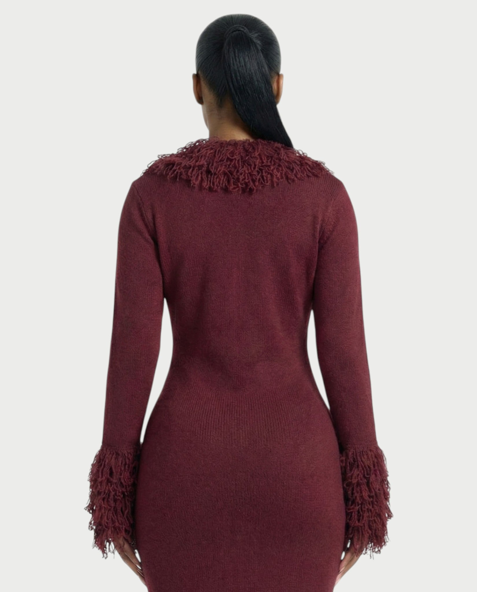 LIRRA Deep-Plunge Fringe Trim Midi Dress