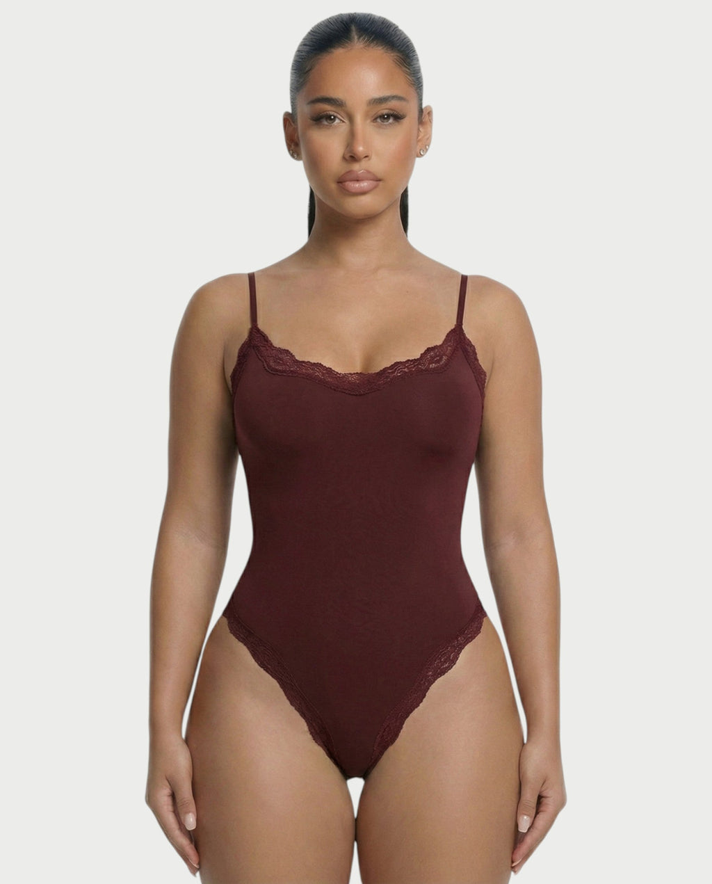 AMELYA Lace-Trim Shapewear Bodysuit