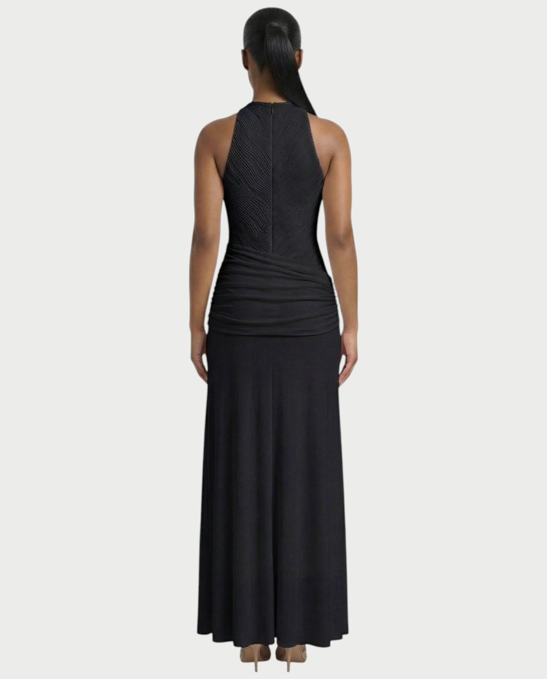 ANIYA Halter Draped A Line Maxi Dress