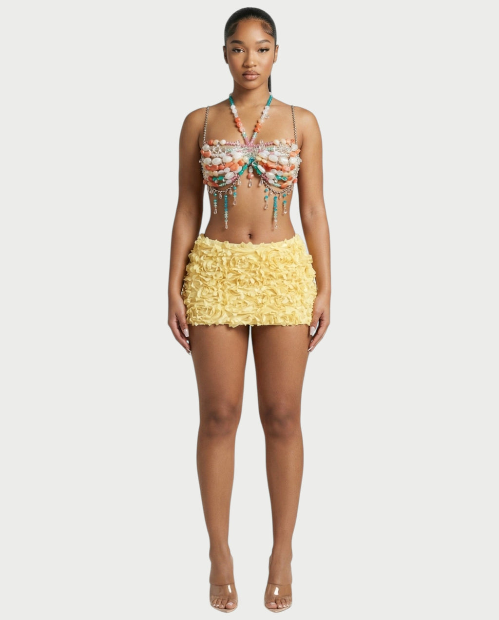 SELAYA Floral Ruffle Bodycon Mini Skirt