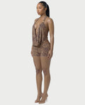 LARIMA Draped Halter Tie-Back Top & Bodycon Shorts Set