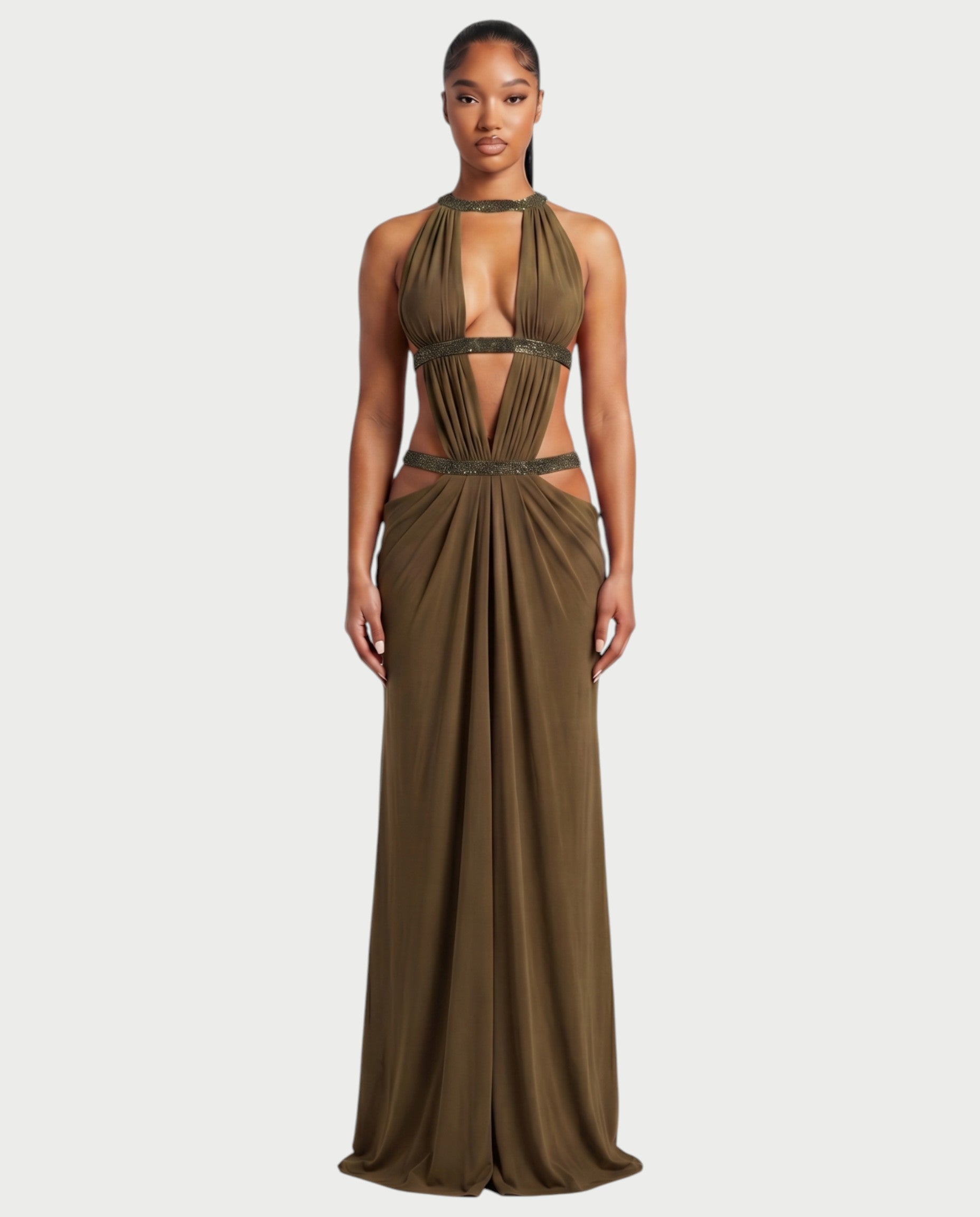 SOLEYA Cutout Halter Maxi Dress
