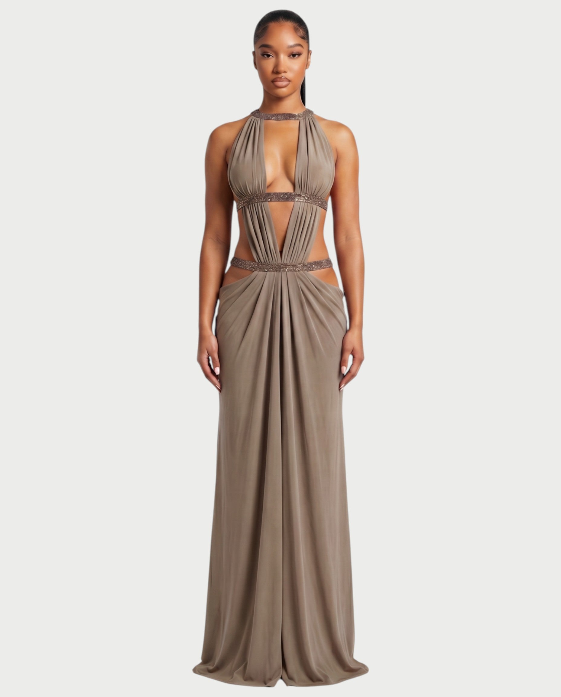 SOLEYA Cutout Halter Maxi Dress