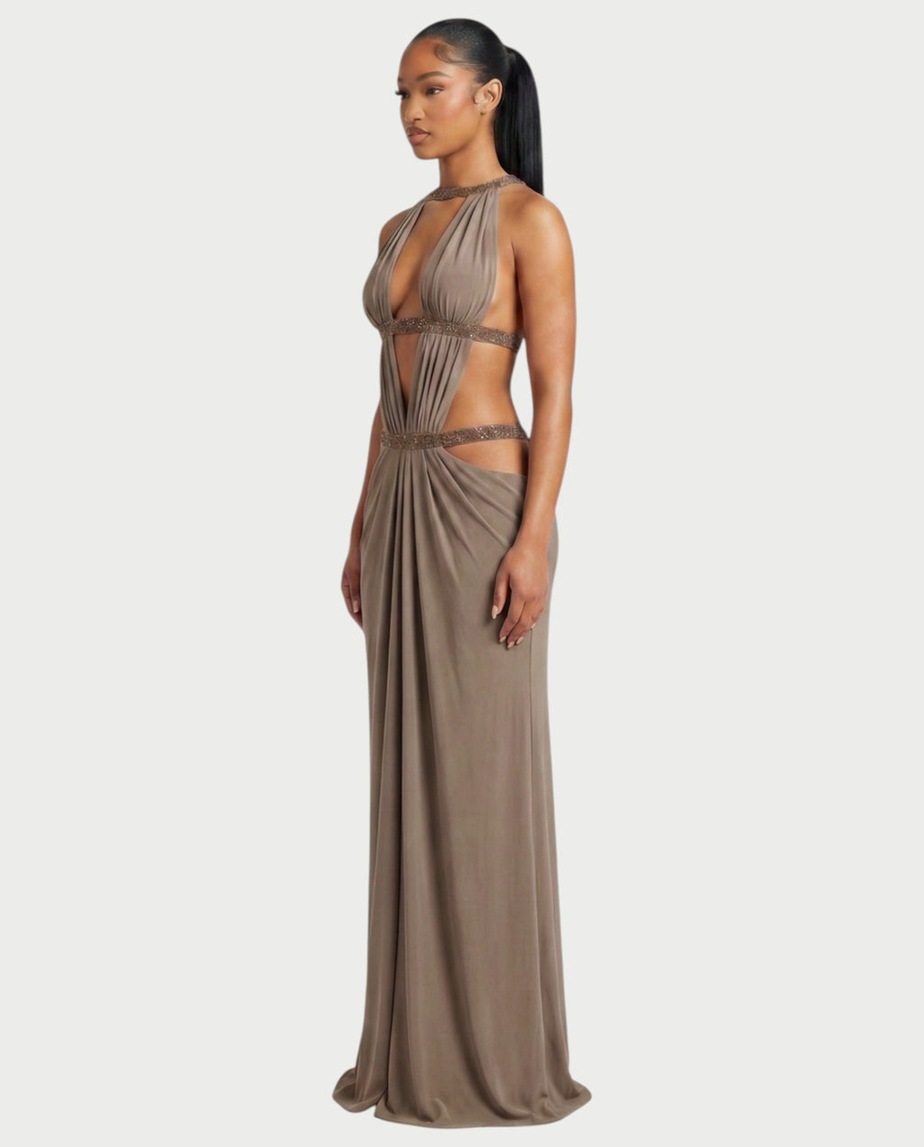 SOLEYA Cutout Halter Maxi Dress