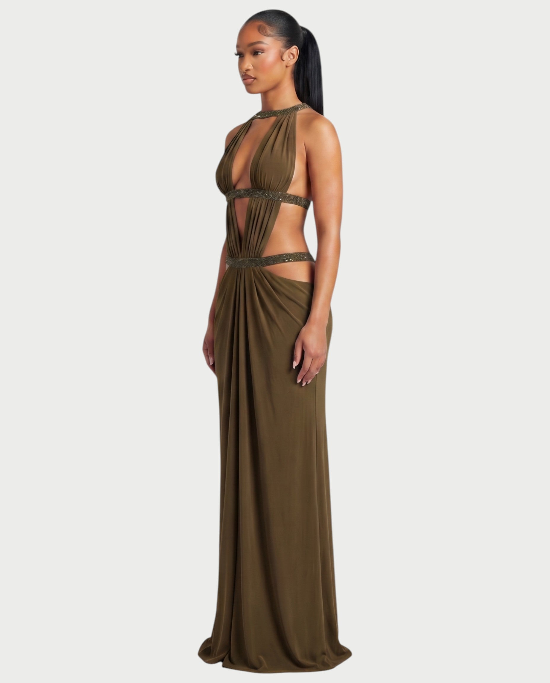 SOLEYA Cutout Halter Maxi Dress