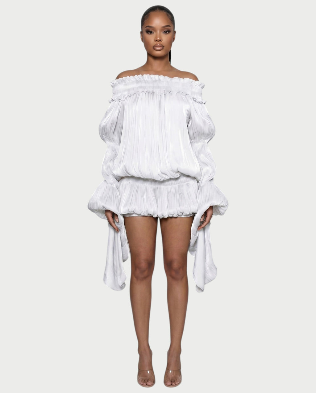 MORYA Off-Shoulder Ruffle Sheer Sleeve Mini Dress