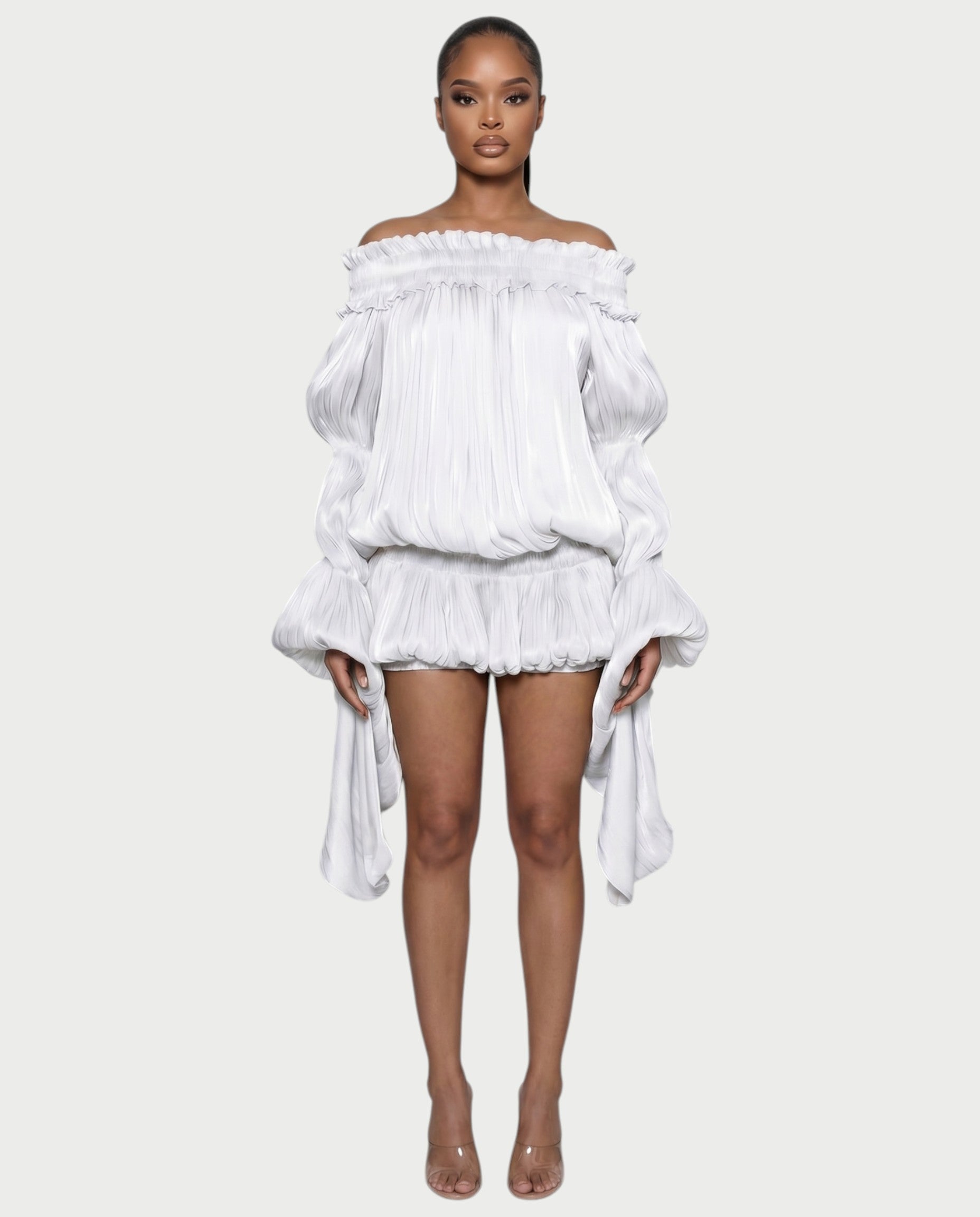 MORYA Off-Shoulder Ruffle Sheer Sleeve Mini Dress