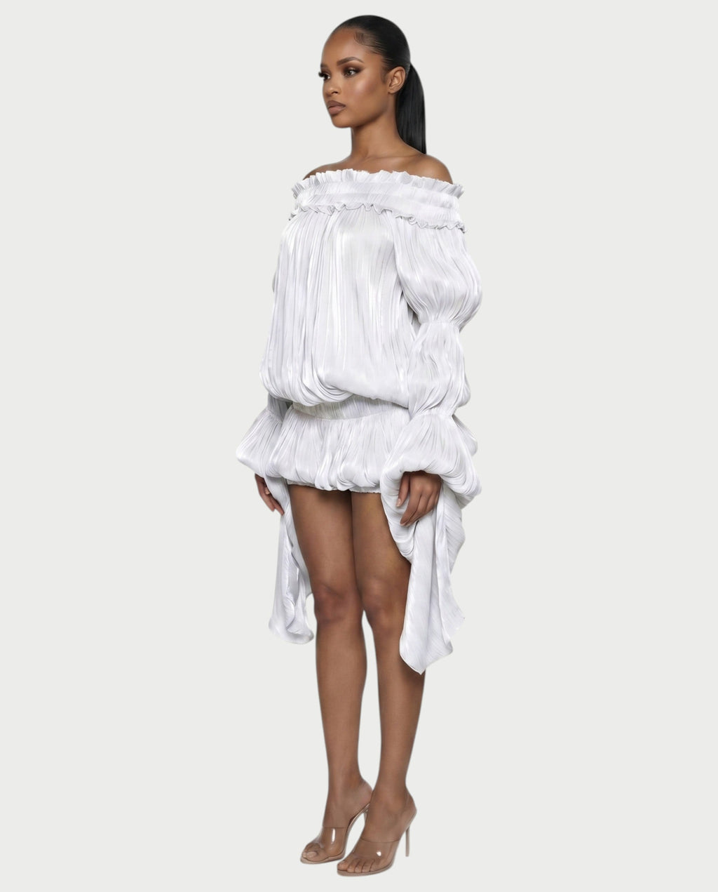 MORYA Off-Shoulder Ruffle Sheer Sleeve Mini Dress
