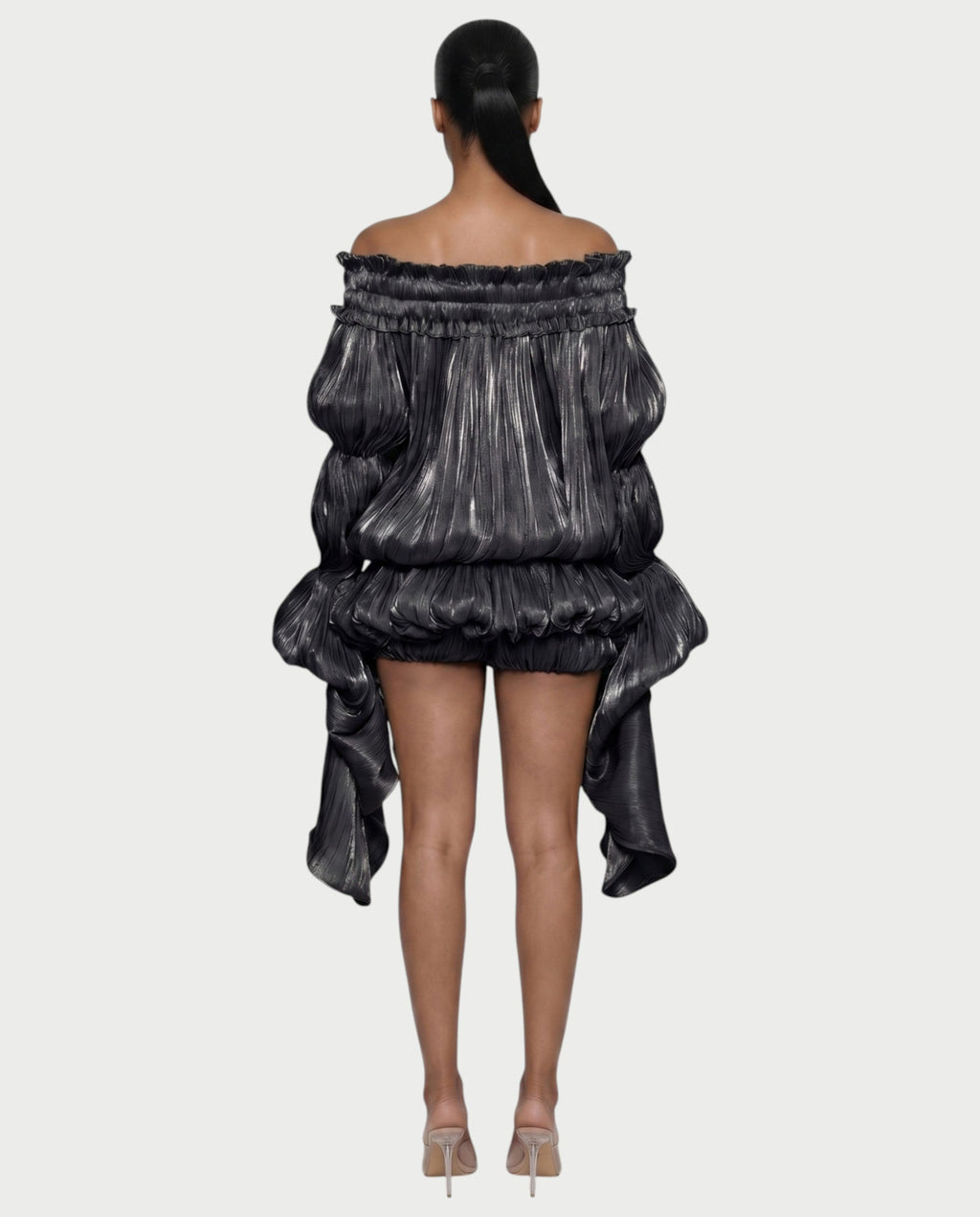 MORYA Off-Shoulder Ruffle Sheer Sleeve Mini Dress