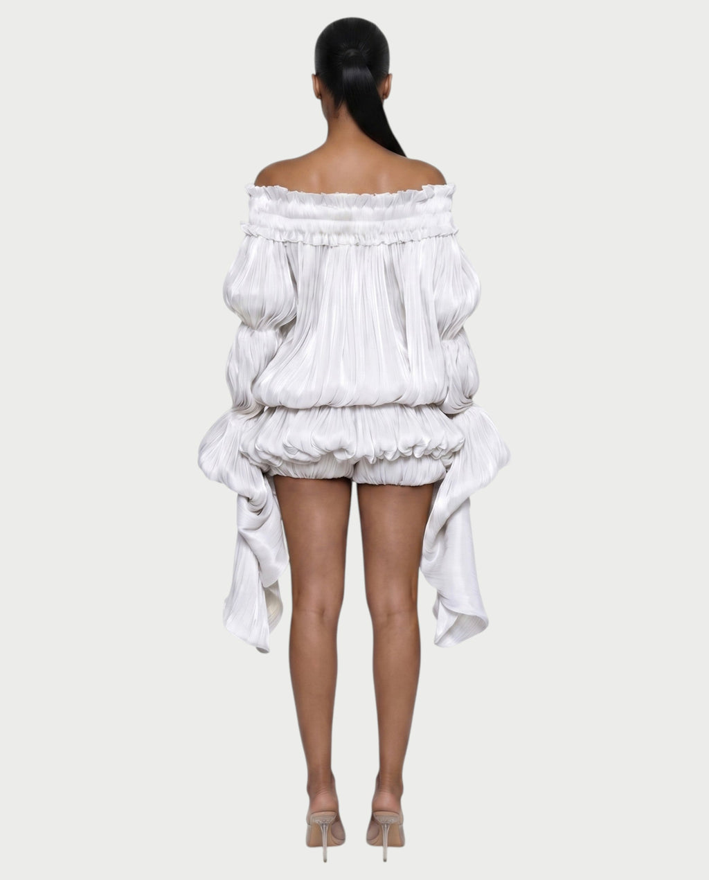 MORYA Off-Shoulder Ruffle Sheer Sleeve Mini Dress