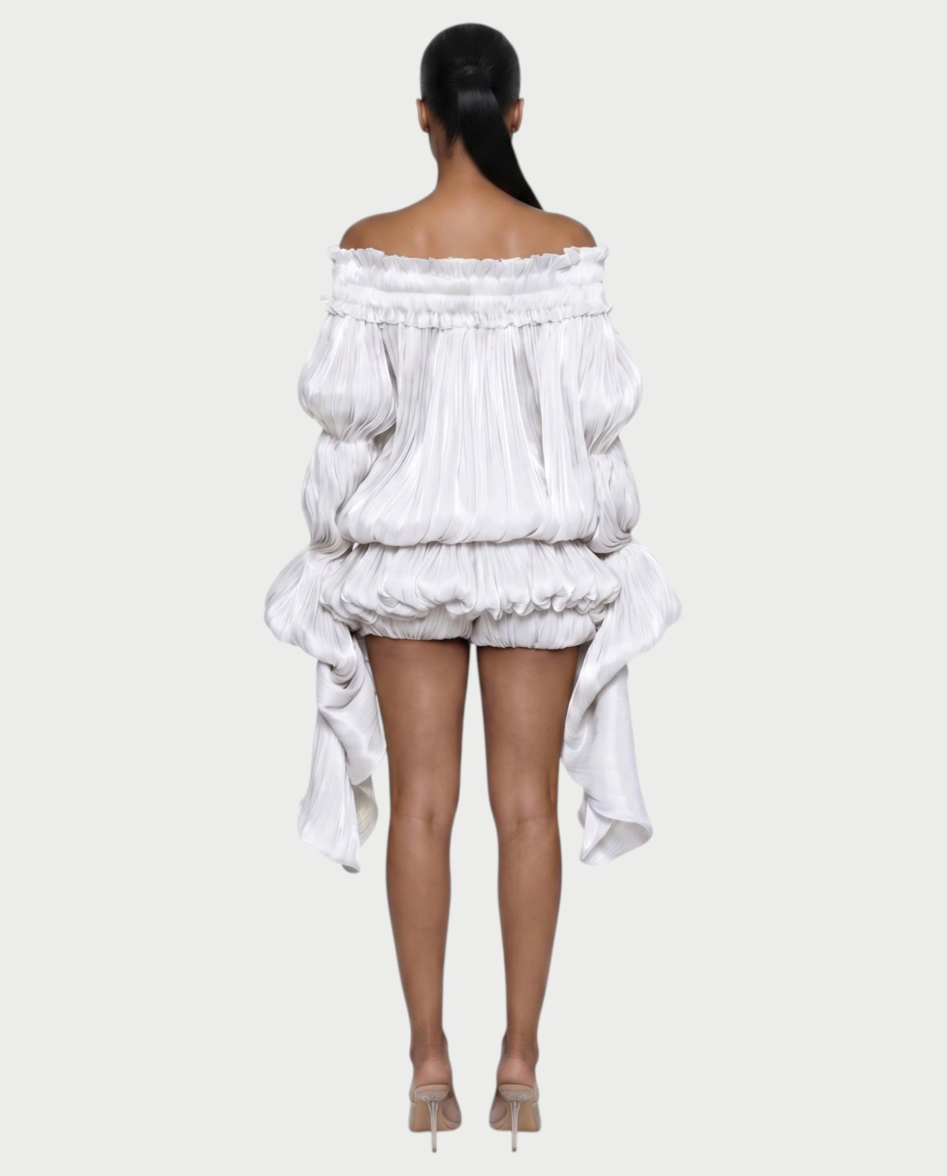 MORYA Off-Shoulder Ruffle Sheer Sleeve Mini Dress
