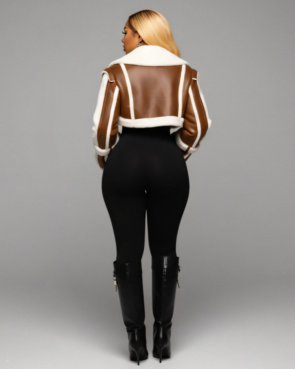 DREYA Faux Leather Shearling Trim Jacket