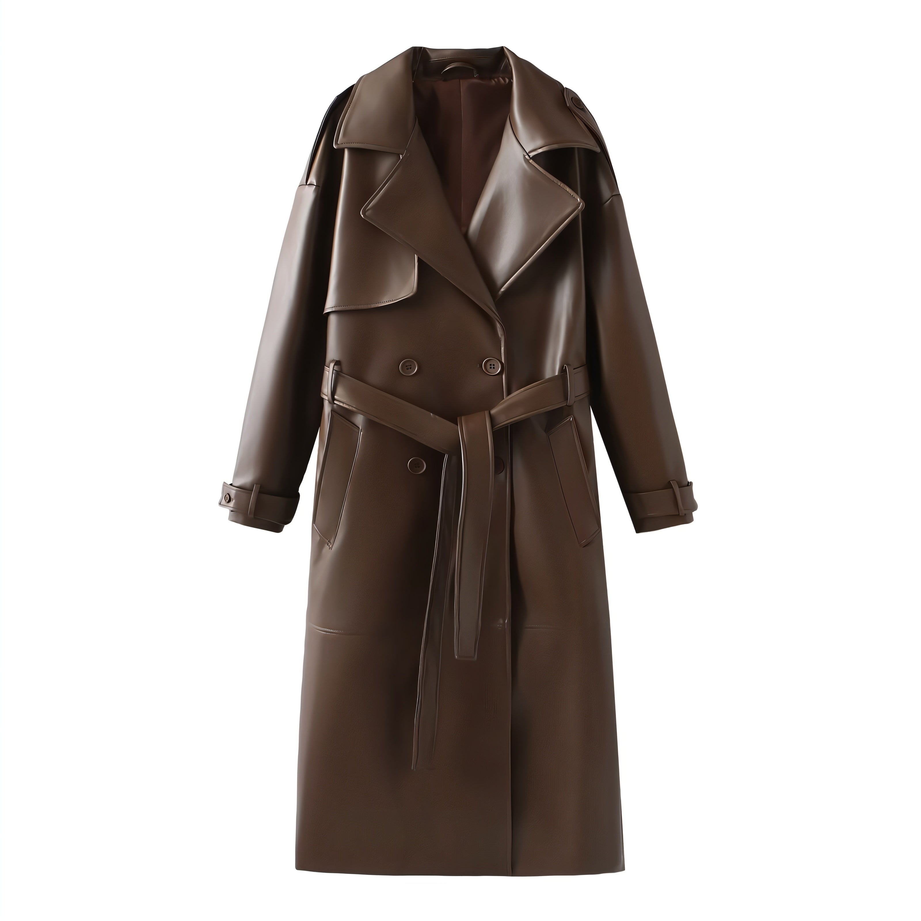 PAMOLA Faux Leather Trench Coat