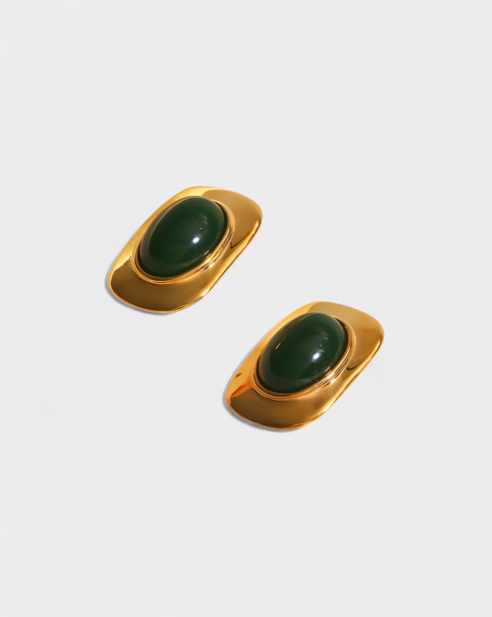 Green Stone Gold Stud Earrings