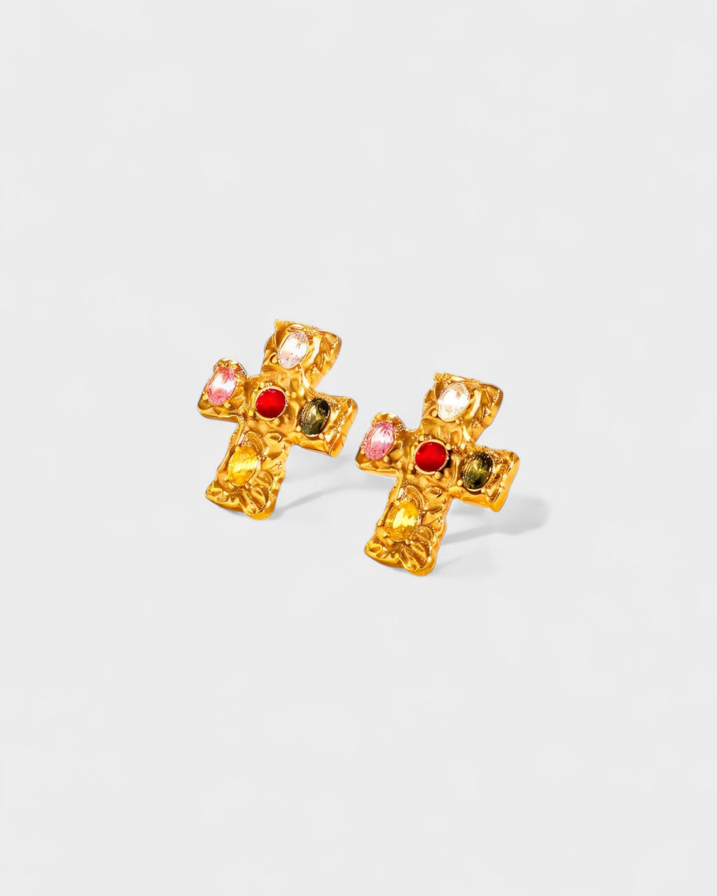 Multi-Stone Cross Stud Earrings
