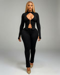 VIANNE Keyhole Cutout Top & Zip-Front Pant Set