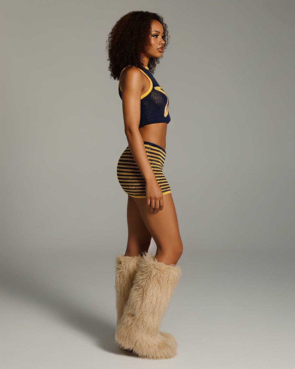 QUINLEY Knitted Star Cropped Top & Mini Skirt Set