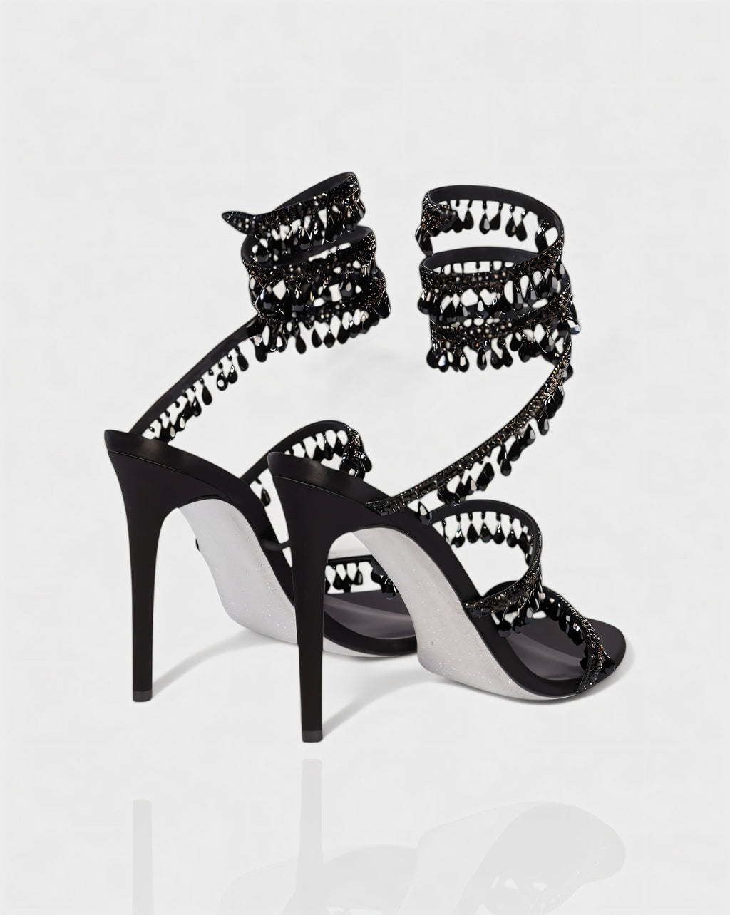 ALYRA Rhinestone Tassel Ankle-Wrap High Heels