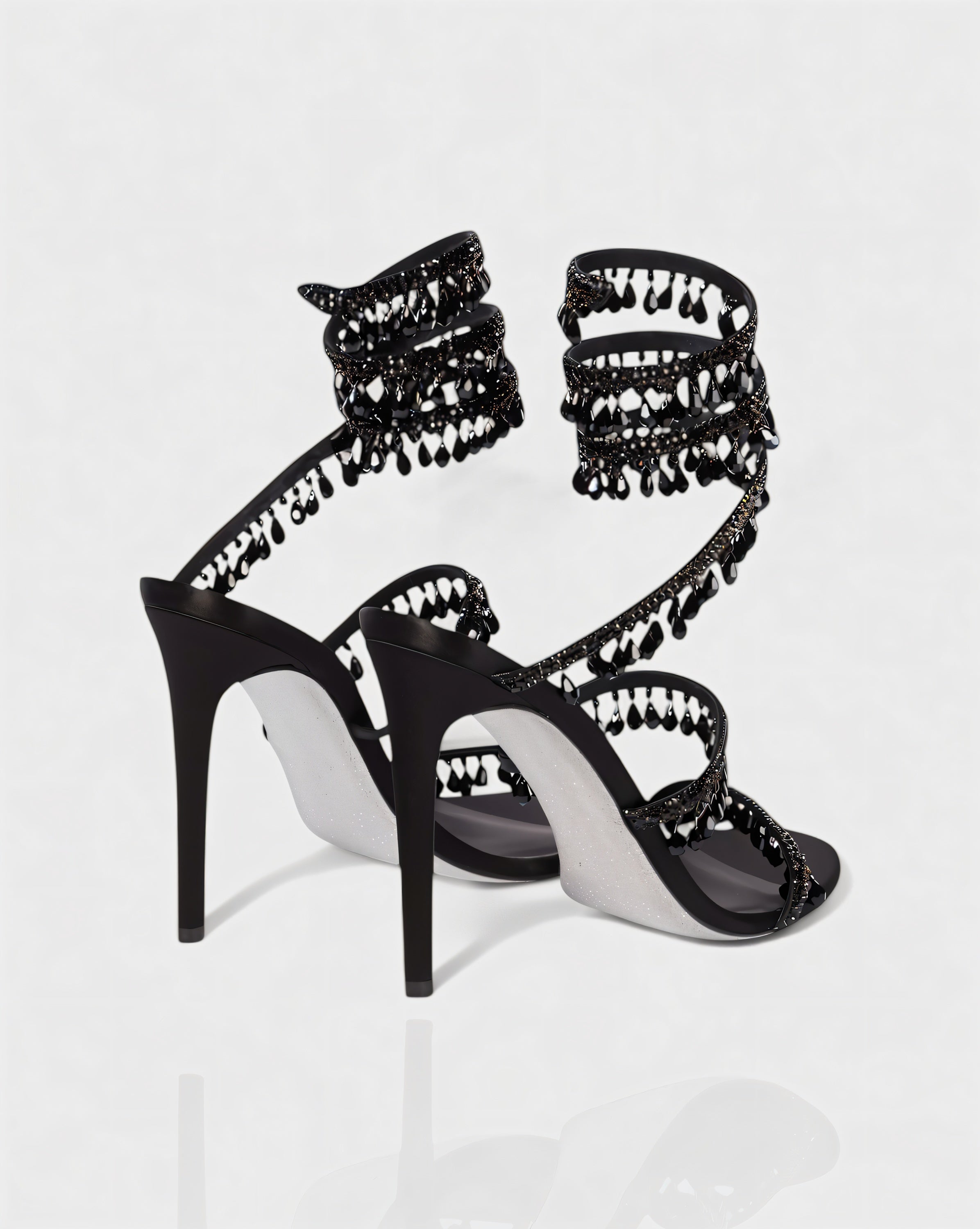 ALYRA Rhinestone Tassel Ankle-Wrap High Heels
