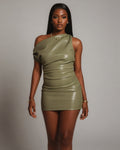ORIELLE Faux Leather One-Shoulder Mini Dress