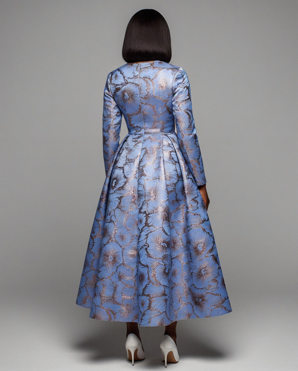 MINNA Long Sleeve Pleated Midi Dress