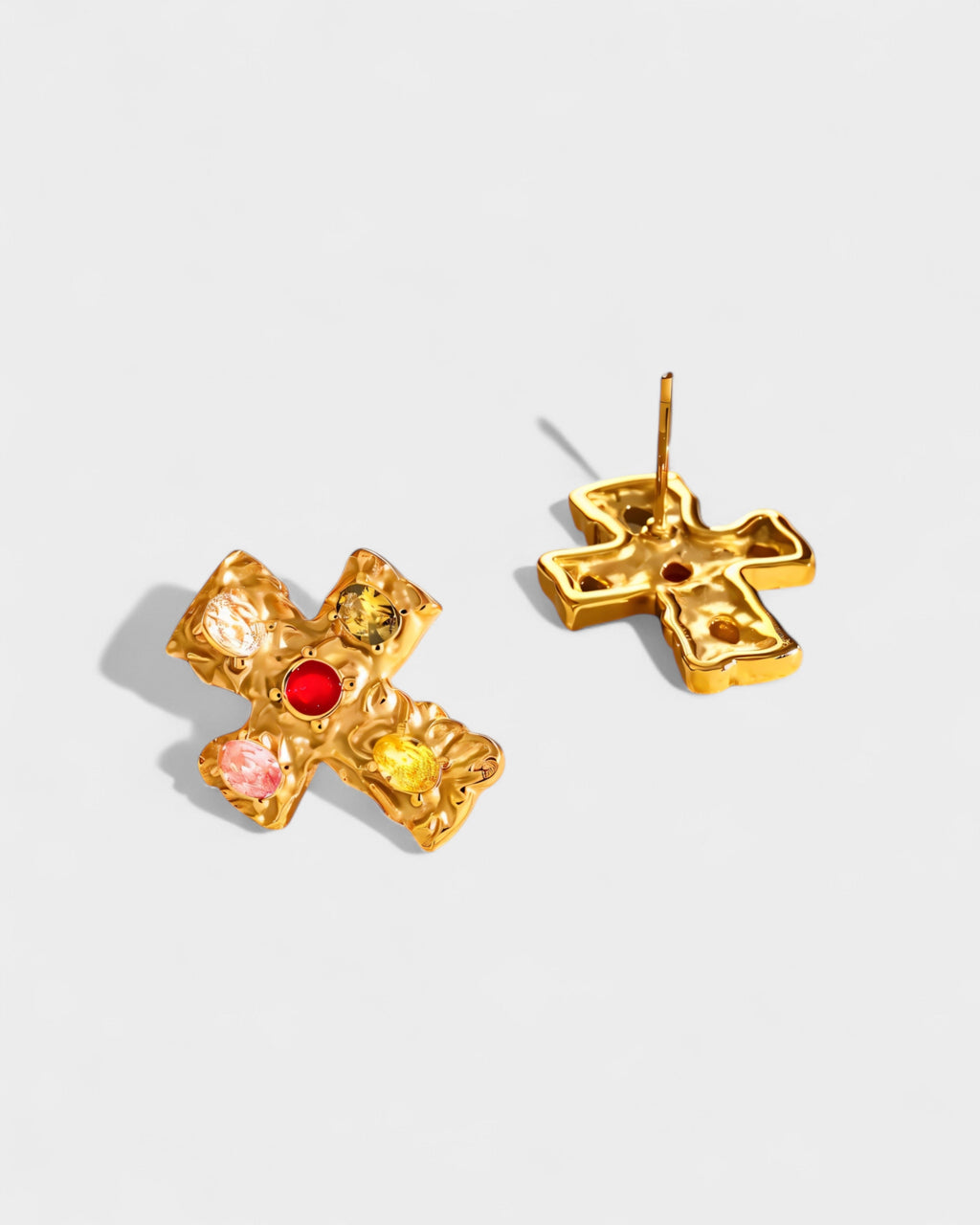 Multi-Stone Cross Stud Earrings