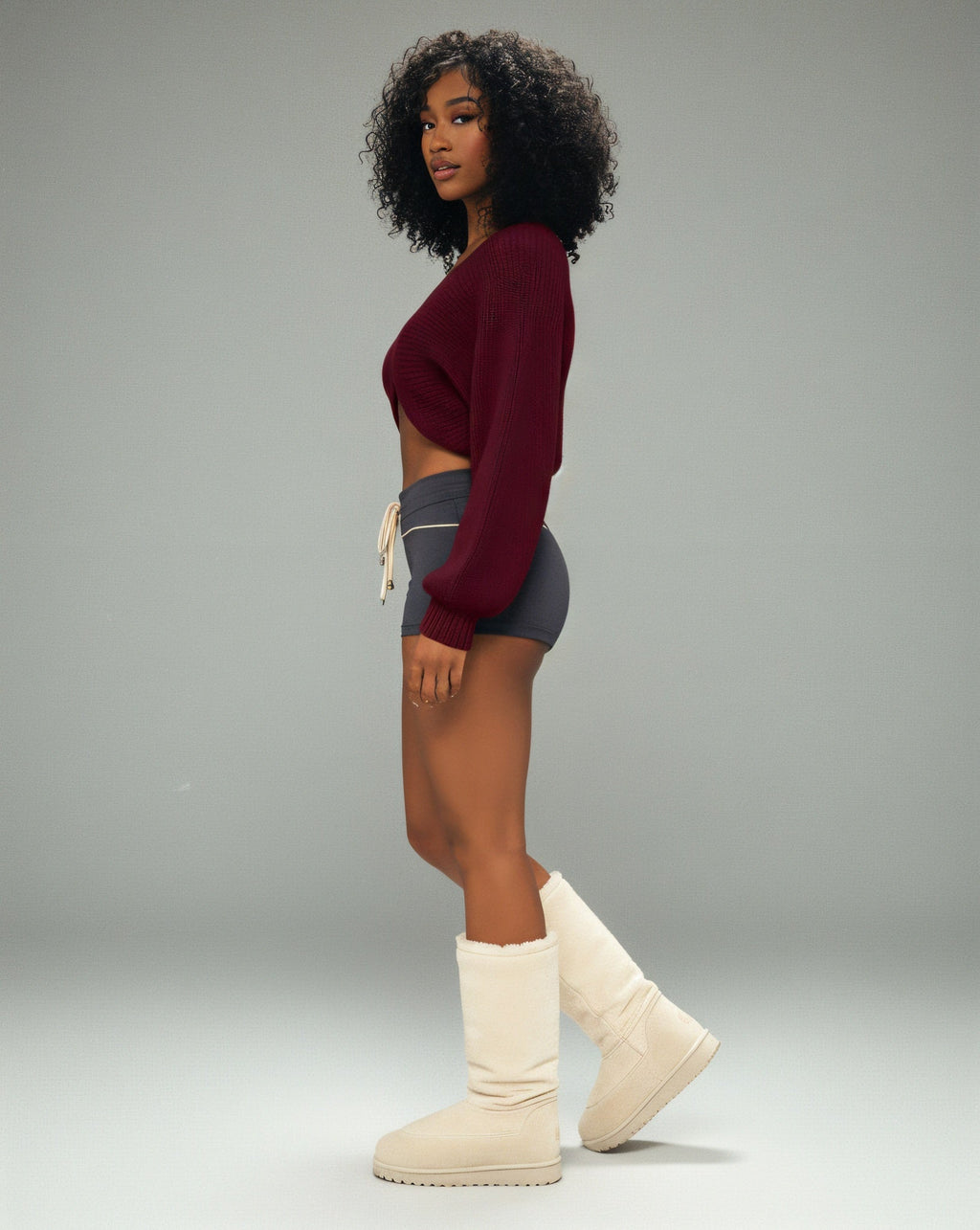 SUNNIVA Ribbed V-Cut Cropped Knit Sweater