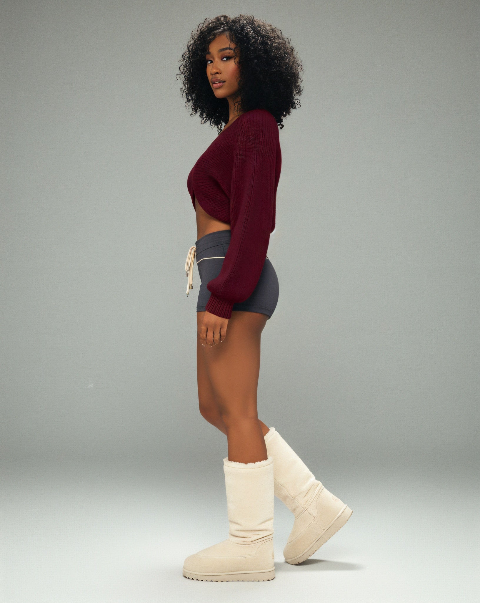 SUNNIVA Ribbed V-Cut Cropped Knit Sweater