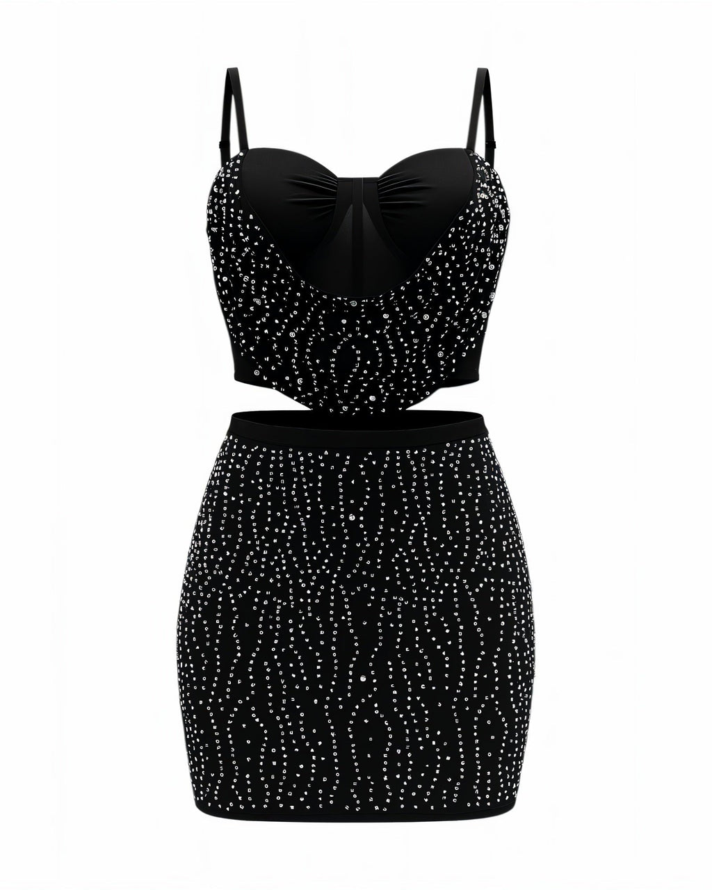 EVANIE Diamond & Pearl Embellished Crop Top & Skirt Set
