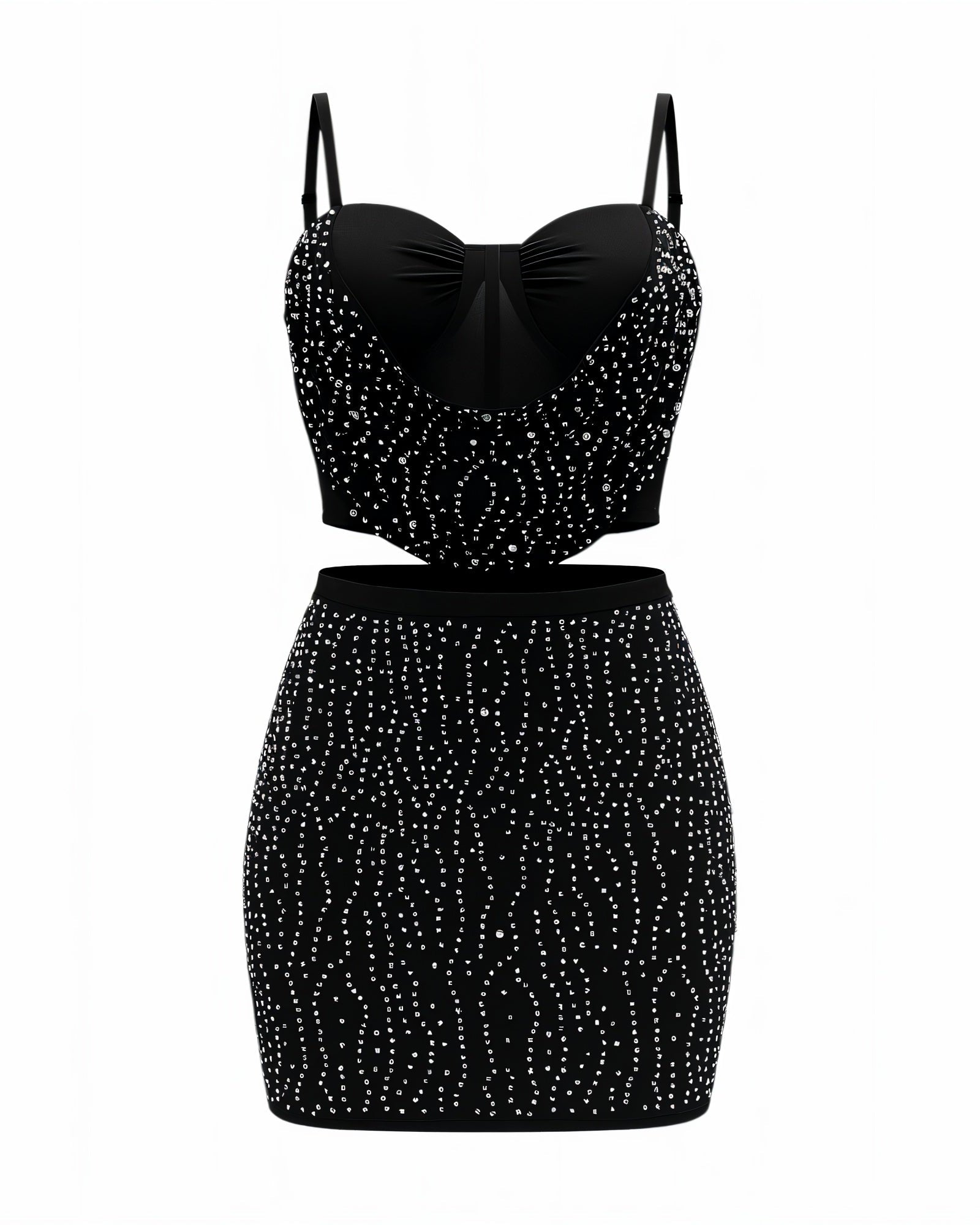 EVANIE Diamond & Pearl Embellished Crop Top & Skirt Set