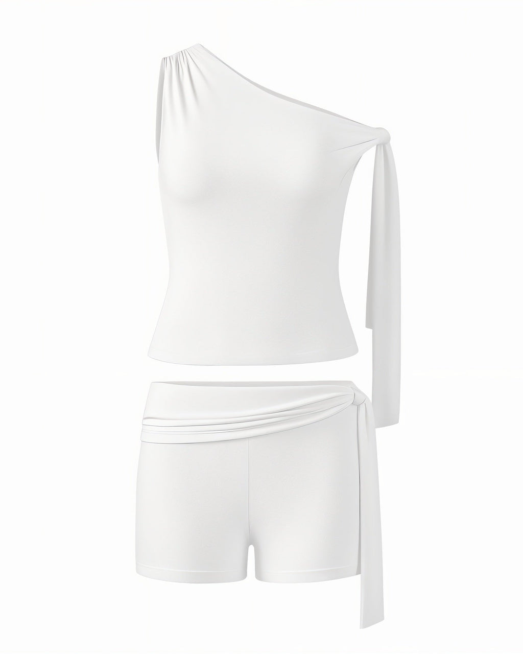 CHRISTY One-Shoulder Tie Top & Shorts Set