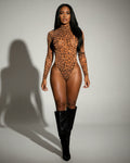 SAMZIAH Long Sleeve Leopard Print Bodysuit