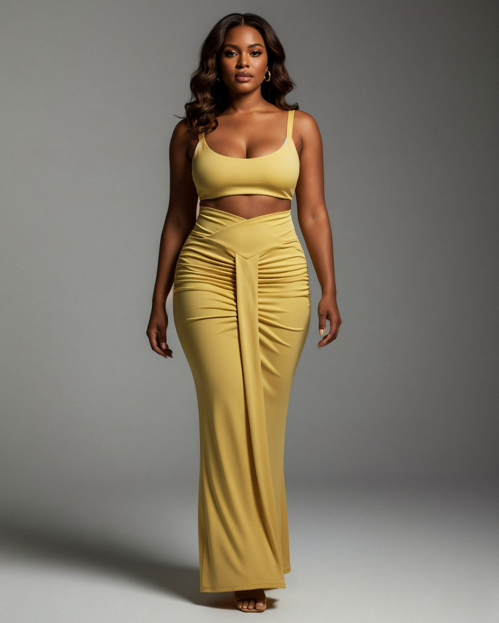 ZELLA Ruched High-Waist Draped Maxi Skirt