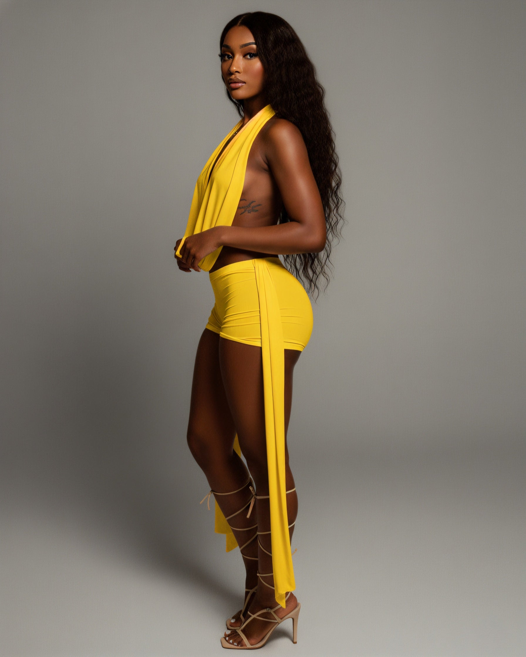 AVERILL Halter Top & Side Draped Shorts Set