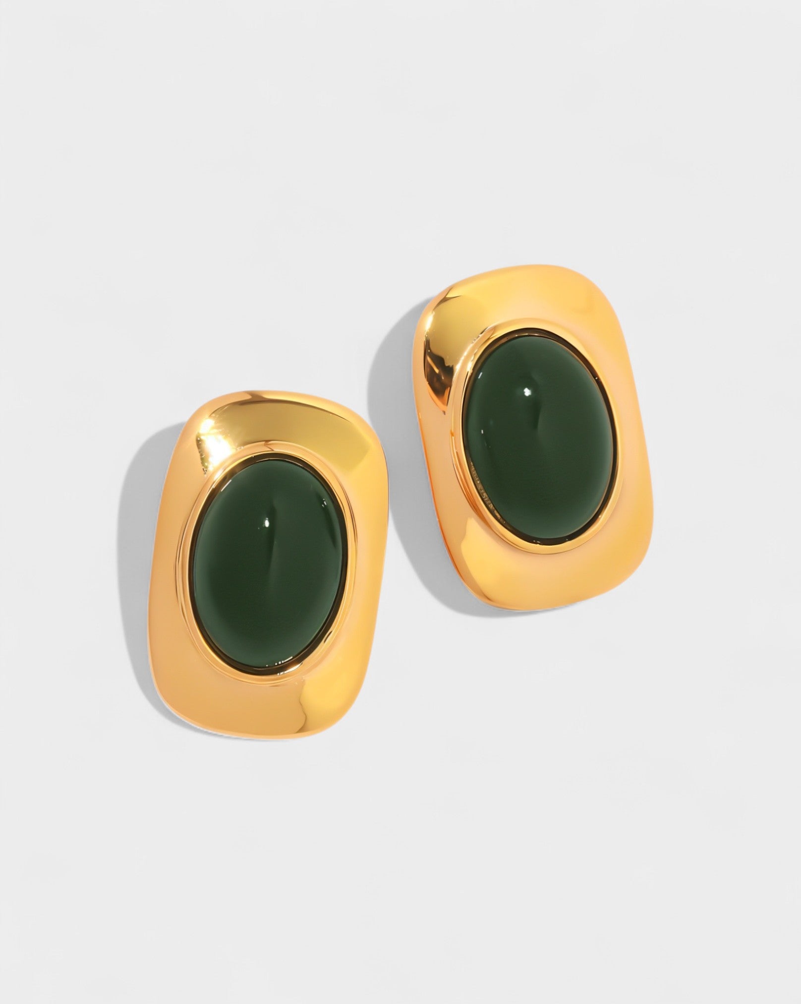 Green Stone Gold Stud Earrings