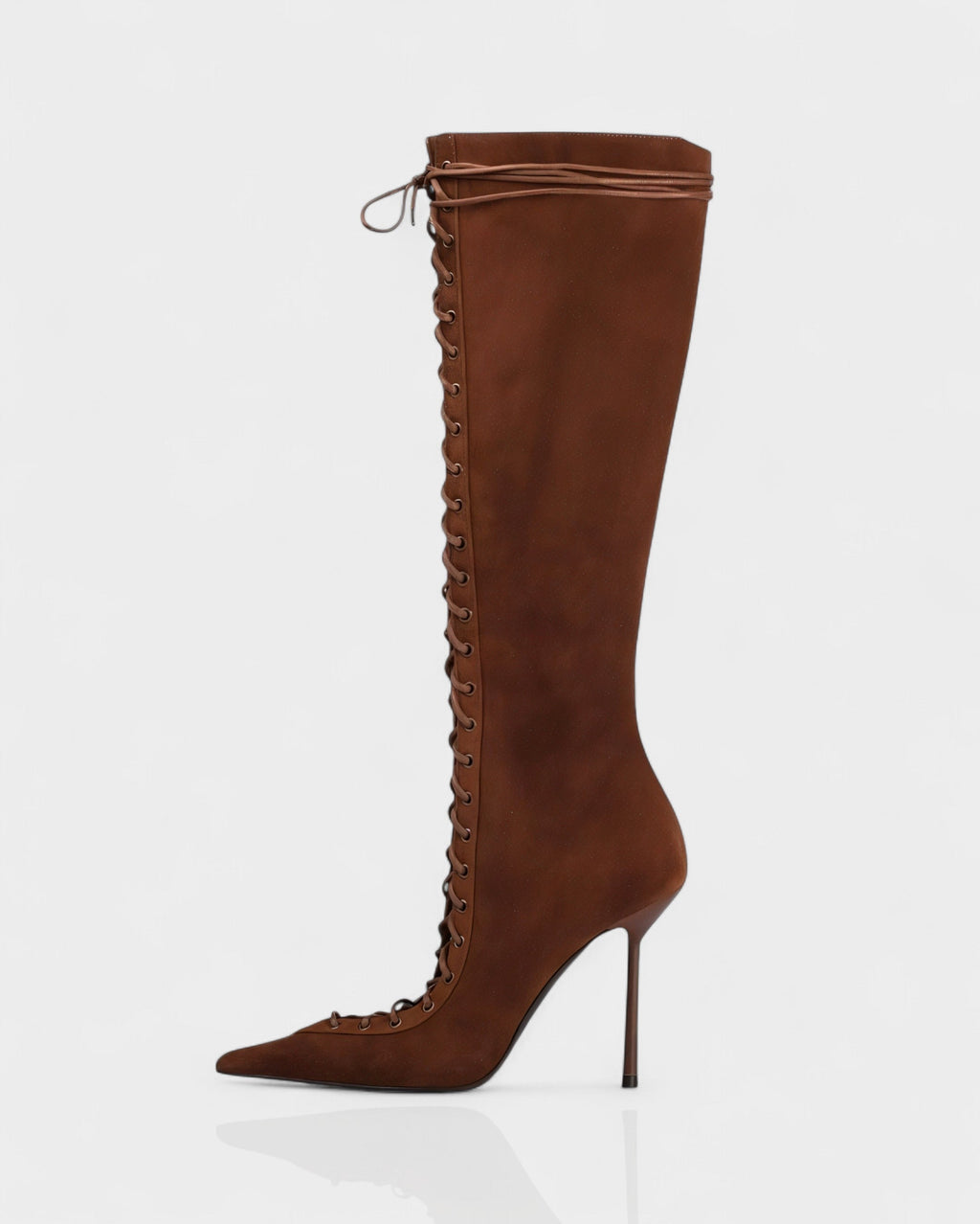 ESCAS Lace-Up Faux Suede Knee-High Stiletto Boots
