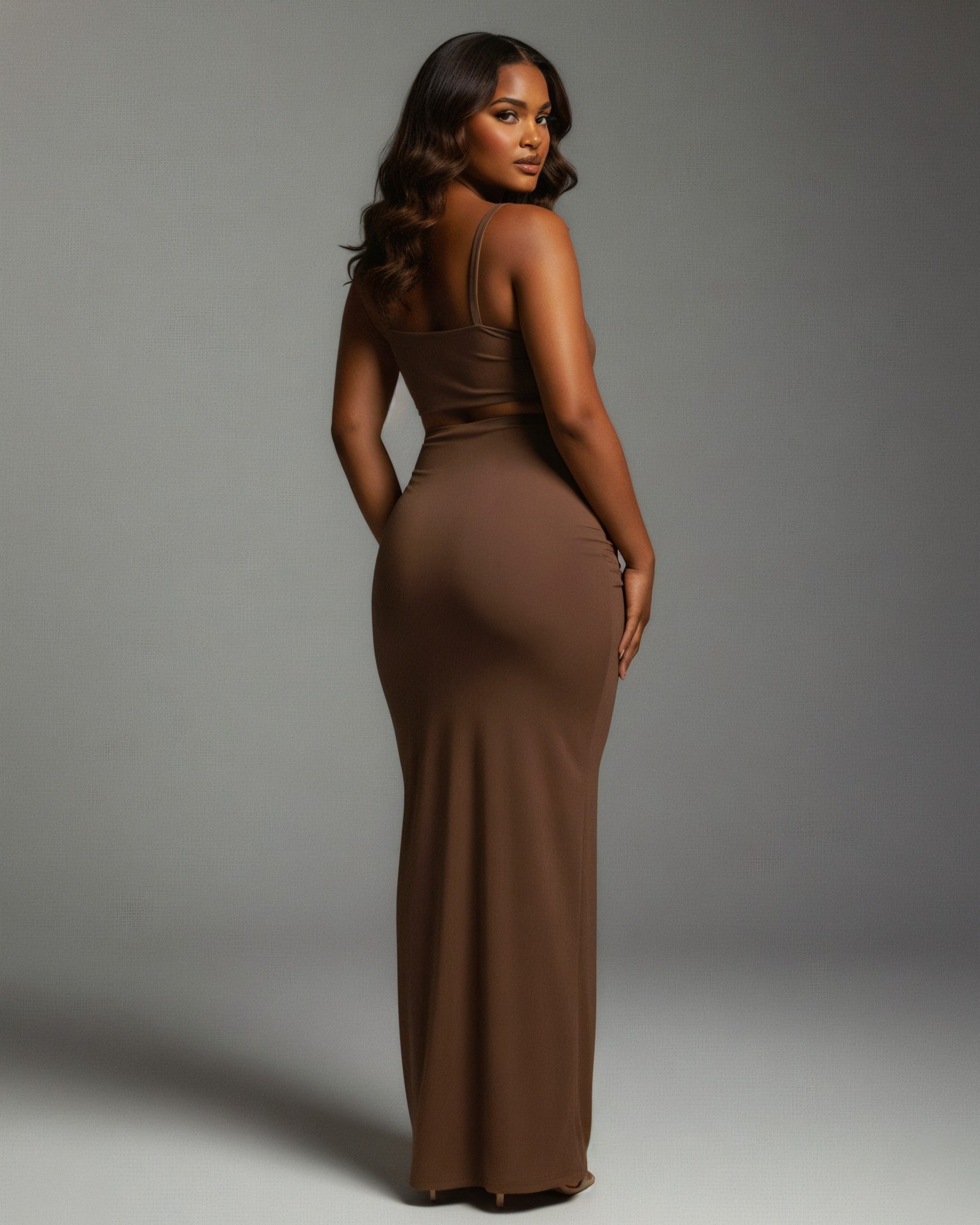 ZELLA Ruched High-Waist Draped Maxi Skirt