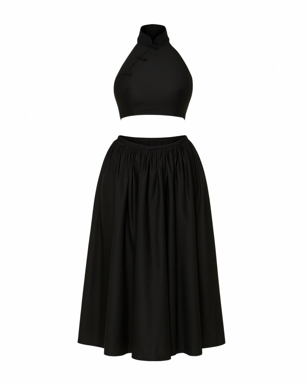 EYANE Collar Crop Top & Maxi Skirt Set